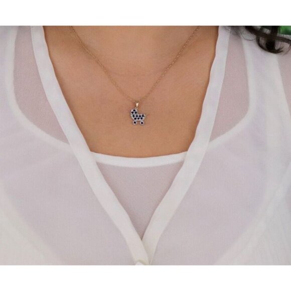 14K Yellow Gold Natural Sapphire Baby Carriage Stroller Necklace 18 inch chain - Picture 4 of 8